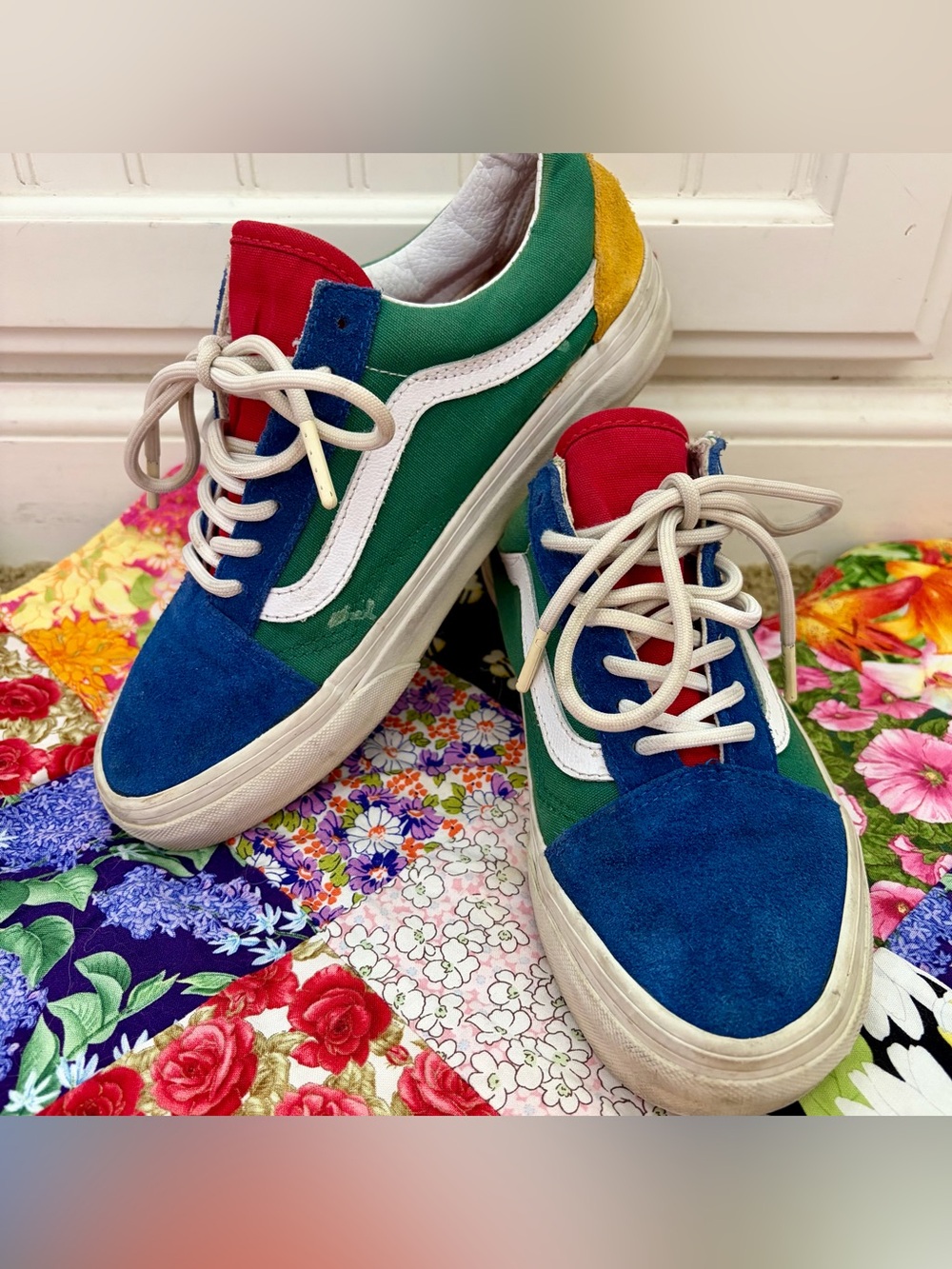 Vans Women’s Multi-Panel Low Top Sneakers in Blue, Green, Red & Yellow